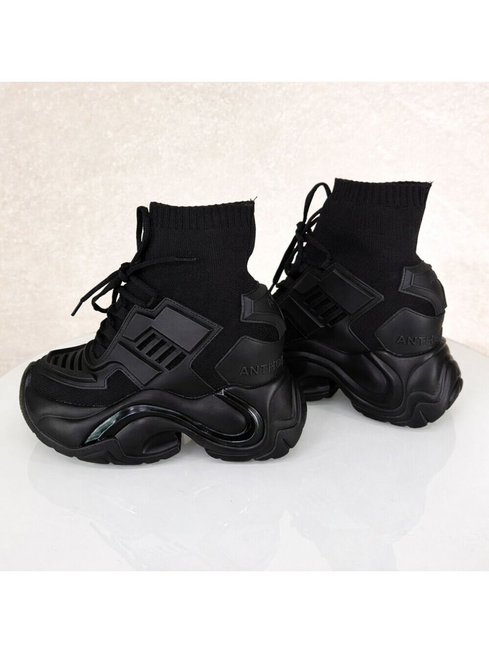 NIB Wang Jupiter Damson Pull On Knit Platform Sneaker 4" Hidden Wedge Black - Picture 6 of 8